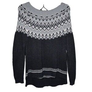 Old Navy Sweater Women’s Small Gray Fair Isle Crew Neck Knit Pullover